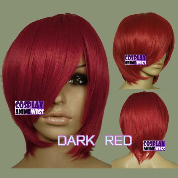 

40cm dark red heat styleable long bang layer base cosplay wig 65_ddr, Golden;white
