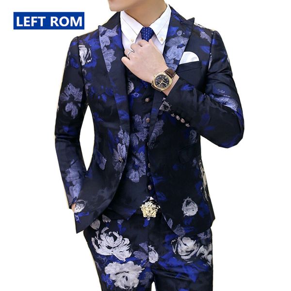 

wholesale- ( jacket + vest + pants ) new mens high-grade printing groom wedding dress suits / male slim fashion leisure suits / men blazer, White;black