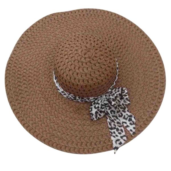 

wholesale- new style coffee summer exquisite leopard ribbon bowknot decorated openwork sun hat for women, Blue;gray