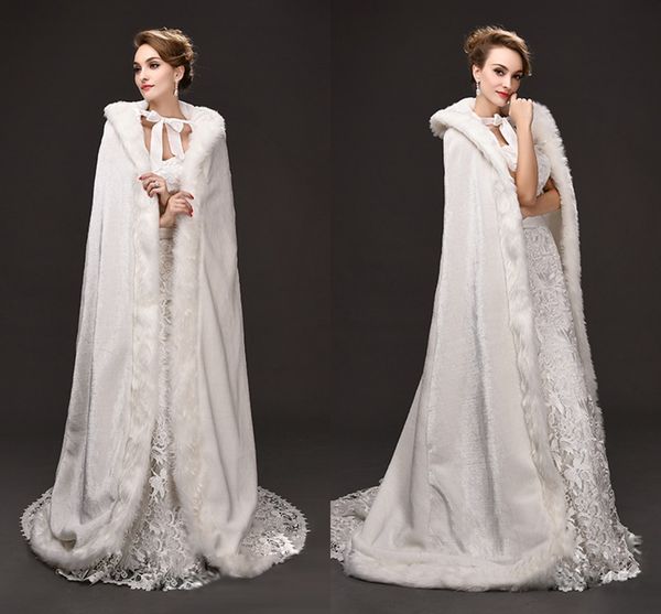 

продажа элегантный длинный искусственный мех свадебный плащ с обручами для зимы теплые женские плащи для особых случаев свадебные куртки 201, White
