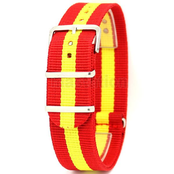

wholesale-red yellow 22mm width fabric nylon canvas wrist watch band strap spain national flag stainless steel buckle sports mens womens, Black;brown