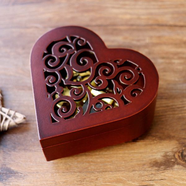 

classic carving wooden heart shape music boxes with city of the sky tone for gift