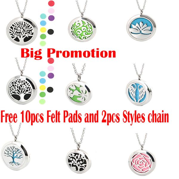 

aromatherapy essential oil surgical stainless steel perfume diffuser oils locket necklace with chain and felt pads, Silver