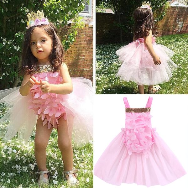 

2017 cute girls baby rompers dresses clothing 3 styles summer suspender bodysuit sundress cartoon animals toddler princess dress clothes, Blue