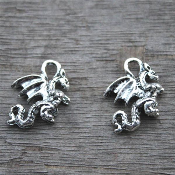 

20pcs Silver Dragon Charms - 3D Dragon Pendants Fantasy Charms Dragon Beads 21x13mm