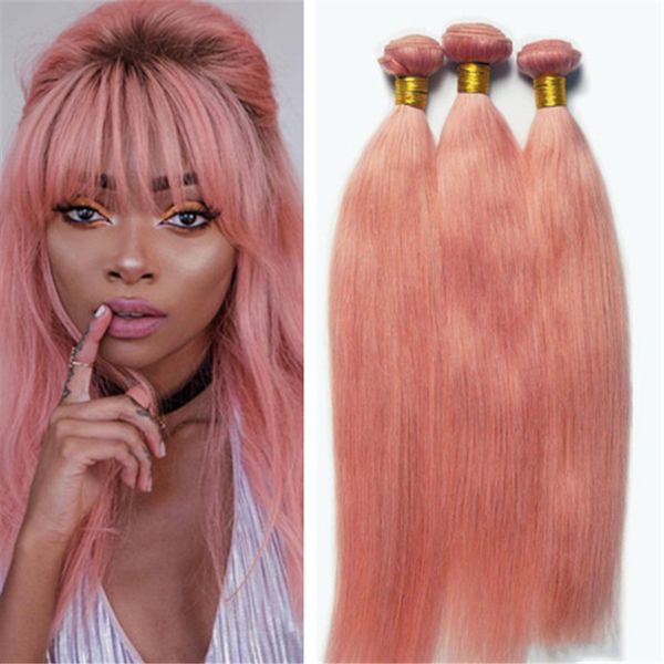 Indian Straight Hair Colored Pink Human Hair Bundles Fashion 8a