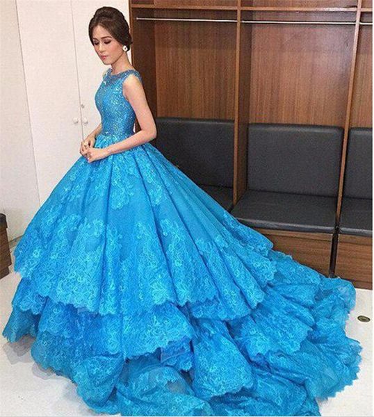 

luxury blue scoop neck sleeveless lace princess lace prom dress layer skirt ball gowns evening gowns formal dress, Black
