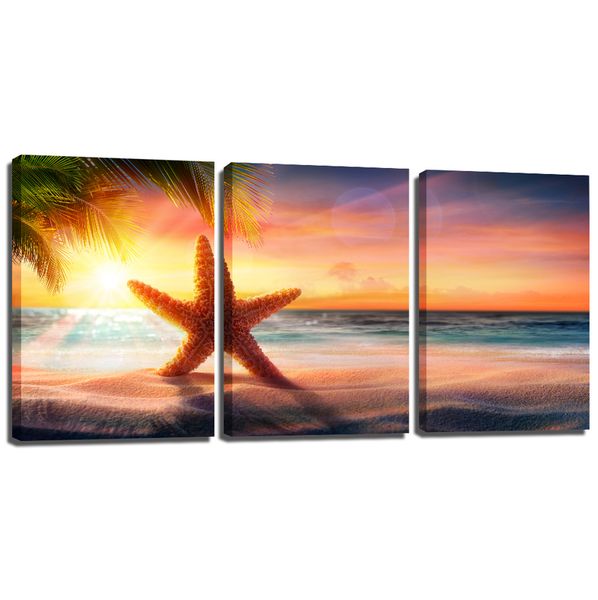 2020 Canvas Wall Art Sunset Sea Star Canvas Painting Seascape Wall