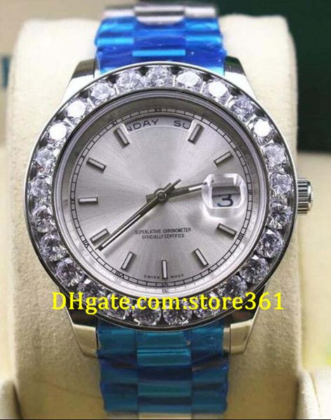 

luxury wristwatch president 2 ii solid 18 kt lladies mens big diamond wristwatch stainless steel strap white dial 36 mm / 41 mm with date, Slivery;brown