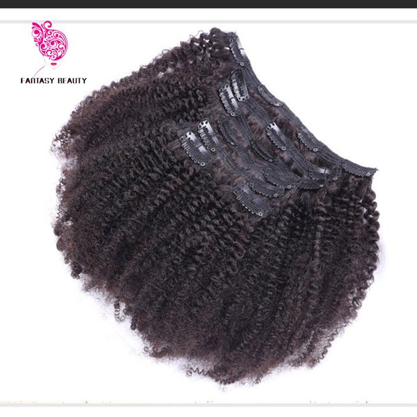 Clip nelle estensioni dei capelli umani 7 pezzi / set Clip afroamericana brasiliana nelle estensioni dei capelli umani Clip Ins Curl Coily