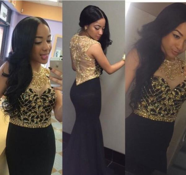 

ослепительные черные и золотые бисероплетение пром платья установлены 2017 дешевые кристалл русалки элегантные женщины sheer назад формальны, Black