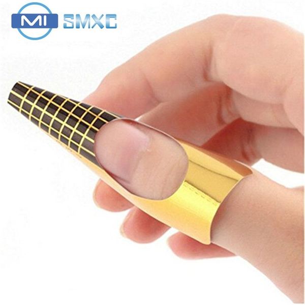

wholesale- mismxc 100 pcs golden nail art tips extension forms guide french diy tool acrylic uv gel, Black