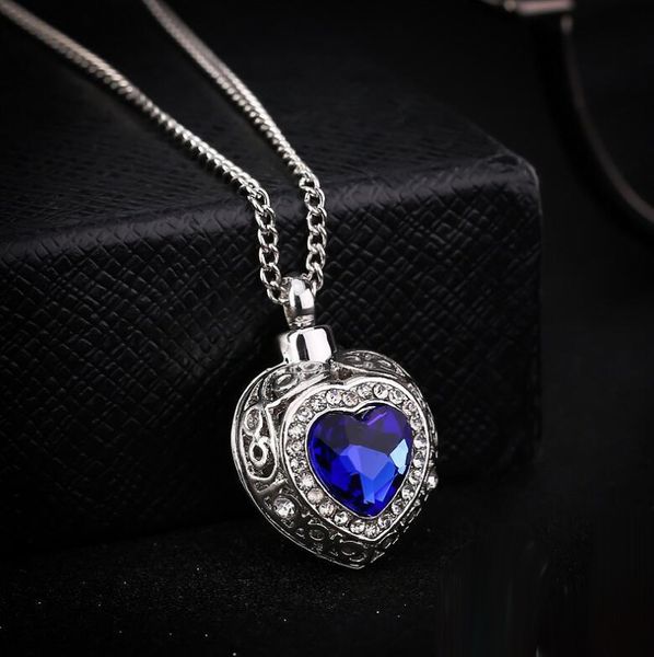 

New Silver Tone Кремация Screw Мемориал кулон океан сердце Sapphire Урна ожерелье Медальон Keepsa