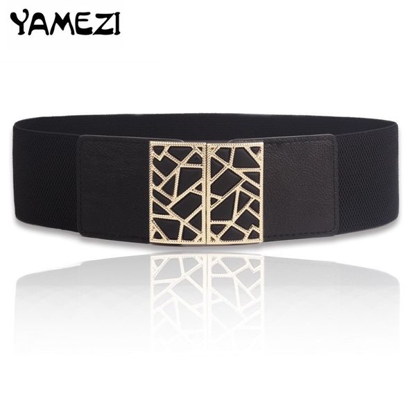

wholesale- [yamezi] new decoration down jacket dress elastic wide belt women 's waist closure all-match lady's waist belt for wome, Black;brown
