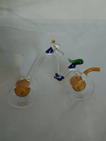Fahrrad-Glas-Shisha-Zwillinge, einzigartiger Ölbrenner, Glaspfeifen, Wasserpfeifen, Glaspfeife, Bohrinseln, Rauchen mit Tropfer