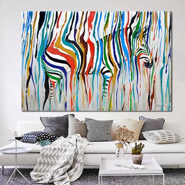 

framed abstract colourful rainbow zebra animal wall art,pure hand painted art oil painting on quality canvas.multi sizes a025