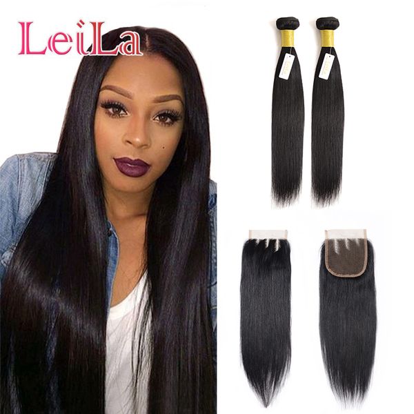 

brazilian virgin hair straight hair 2 bundles with 4 x 4 lace closure 100% unprocessed human hair natural color, Black;brown