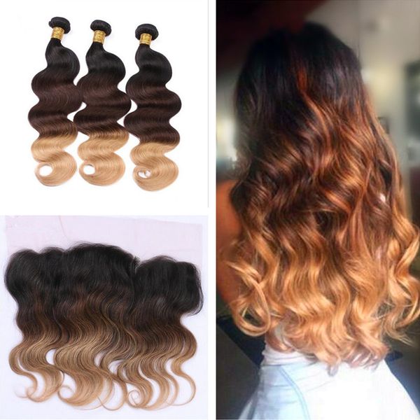 

Honey blonde dark root ombre lace frontal with hair bundle 1b 4 27 body wave hair bundle with lace frontal