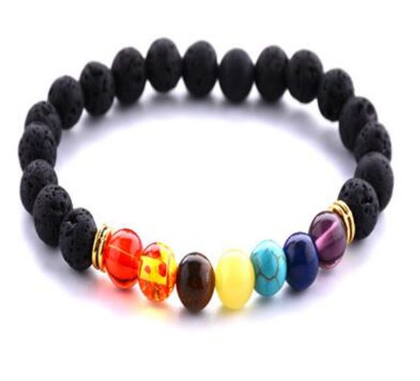 

selling chakra energy bracelets natural lava stone bracelets 8mm colorful beads bracelets moq 60 pcs, Black