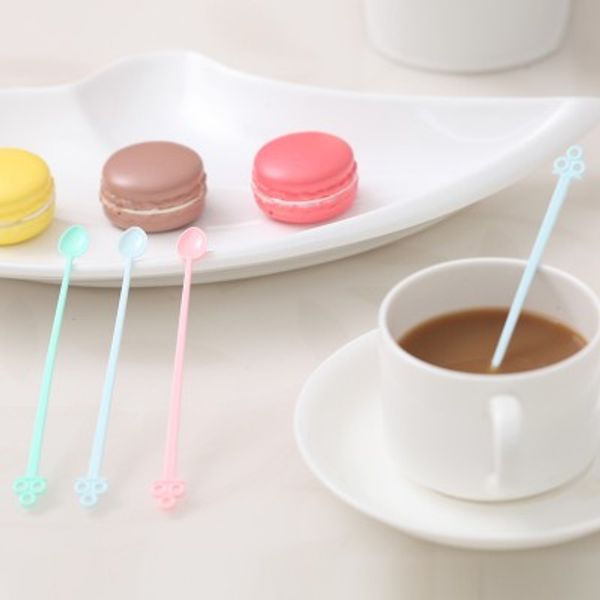 

wholesale- candy color coffee stirrer bar spoon milk fruit small stir bar long handled spoon mixing melamine plastic spoon 12.7*1cm