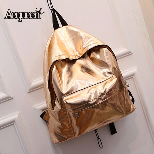 

wholesale- new leather backpack women hologram laser backpacks for girls school bag women rainbow color metallic champagne laser travel bag