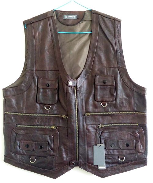 All'ingrosso- Plus Size L-6XL Gilet da uomo con molte tasche Giacca da fotografo in vera pelle Gilet da uomo Gilet Autunno Top