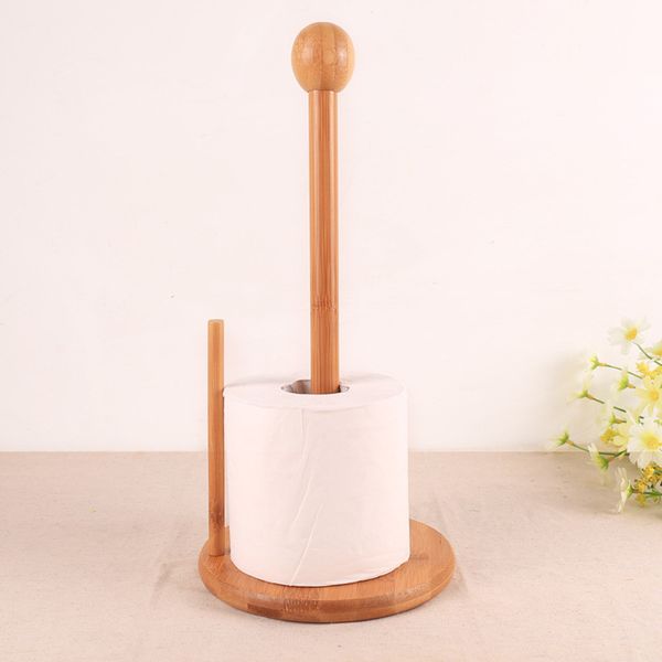 

wholesale- bamboo wood tissue holder vertical roll pole paper towel holder fof kitchen/toilet tanding kitchen home tool ing