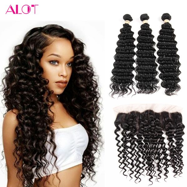 

Deep wave brazilian virgin hair bundle with 13 4 lace frontal clo ure natural color deep wave hair 4 bundle with frontal