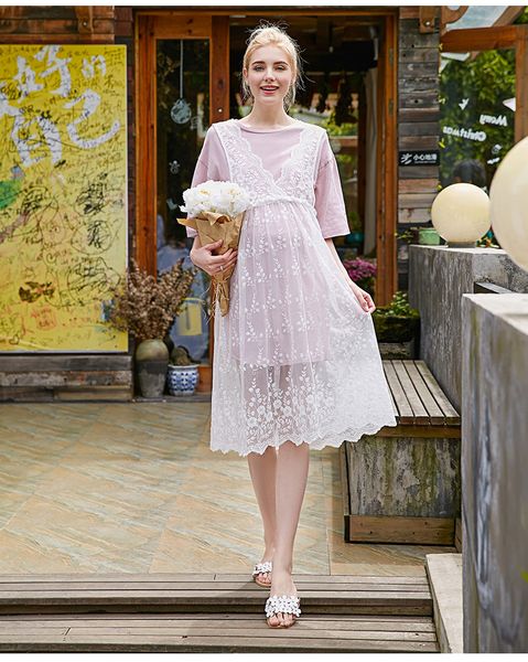 

new summer 2017 maternity dress clothes for pregnant women two-piece dresses, White