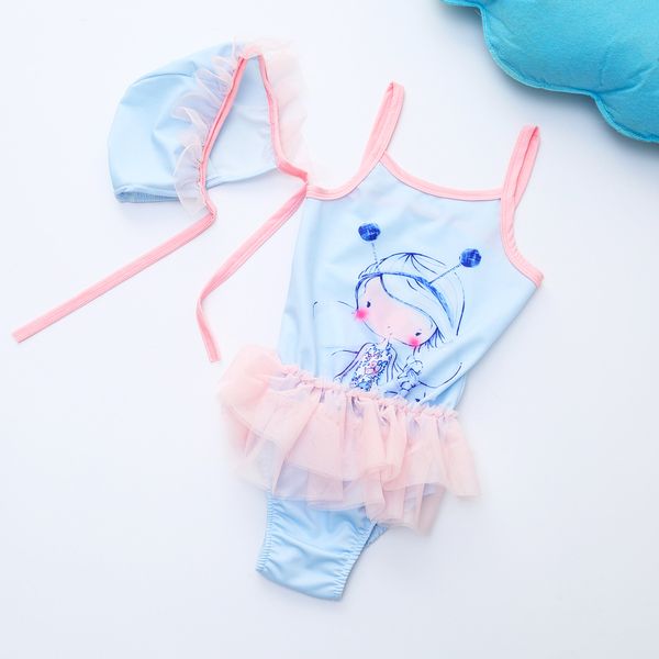 

kids swimwear girl bikini one-piece girl swimsuit beach wear cute little girl summer bodysuit baby clothes blue 2 3 4 5 6 7 years old, Black