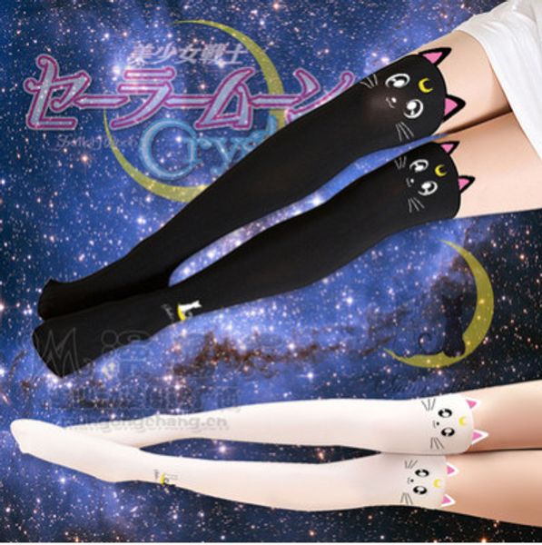 

wholesale- sailor moon high cosplay costume crystal kitty cute pantyhose women panty j-bg pink stocking tights accessory knee stocking, Black;white