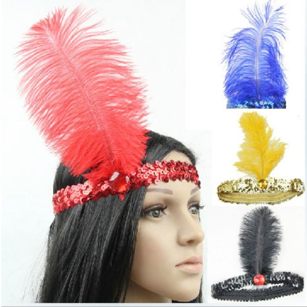 

20pcs/lot 10 colors women head band beaded sequin flapper feather headband headpiece party costume headband hair accessories, Slivery;white