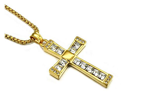 

stainless steel crystal cross pendant men and women long necklace sweater chain lovers necklace, Silver