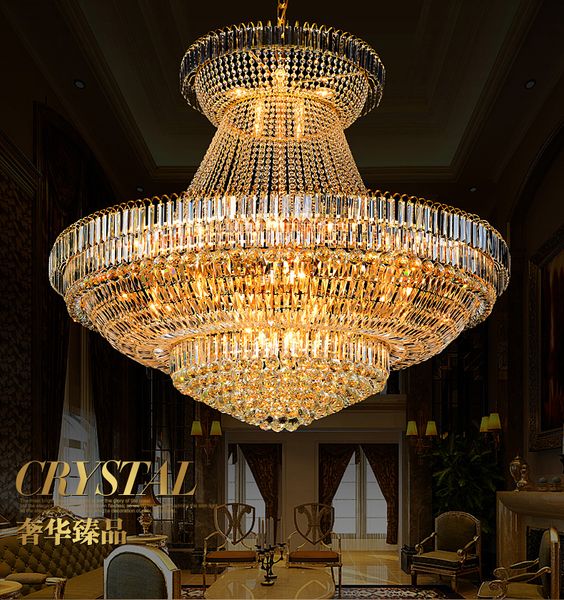 Lampadari a LED in cristallo oro moderno Apparecchio di illuminazione Lampadario grande americano Droplight Europeo Home Indoor Hotel Ristorante Grande lampada di cristallo D140cm