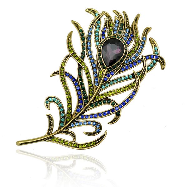 

beautiful emerald ab crystal rhinestone brooches peacock feather wedding party pin brooch 3 styles can be choices, Gray