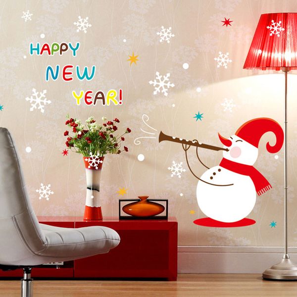 

happy new year merry christmas wall stickers snowman removable wall sticker for show window decoration ing