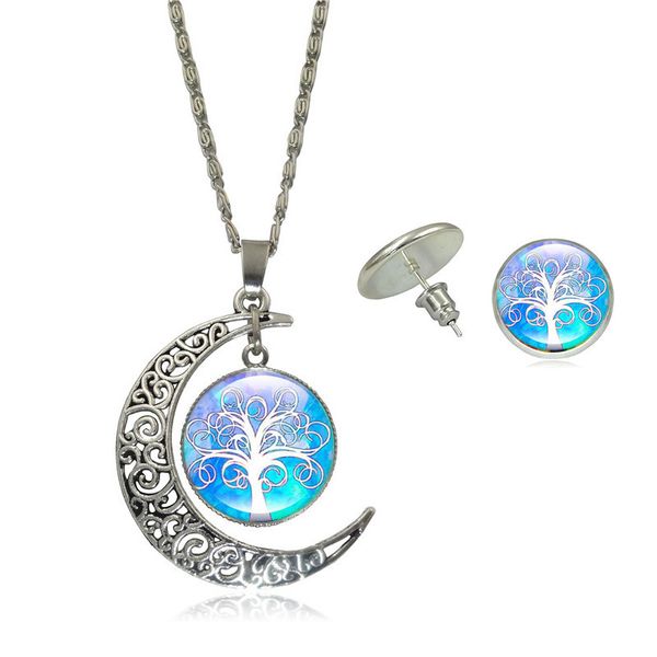 

new 5set tree of life necklace and earring jewelry set with silver plated vintage jewelry set for children party gift, Red;brown