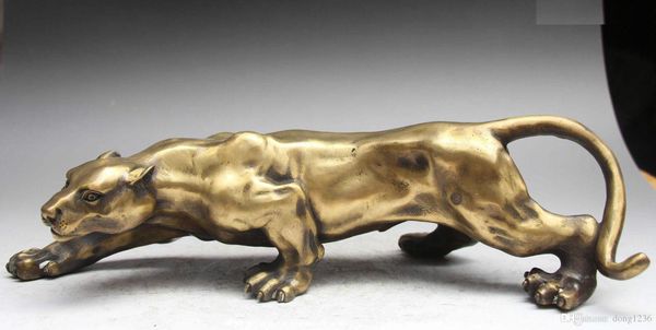 

15" pure bronze ferocious leopard panther cheetah carnivore statue