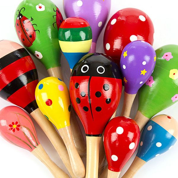 

hot 12cm 20pcs Baby Wooden Toy Rattle Baby cute Rattle toys Orff musical instruments Educational Toys baby Sand ball sand hammer 12-20cm