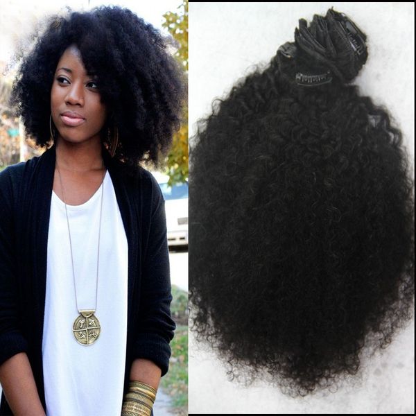 Malaysian Coarse Yaki Clip In Human Hai Extension Afro Kinky Curly