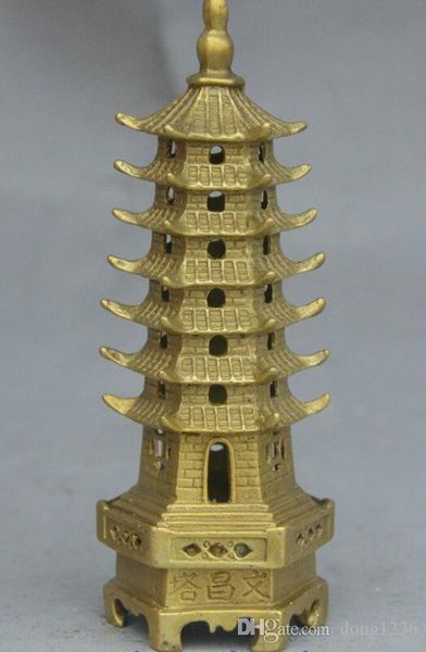 Figurina cinese ZhenZhai in ottone WenChang buddista Stupa Pagoda Tower Statue