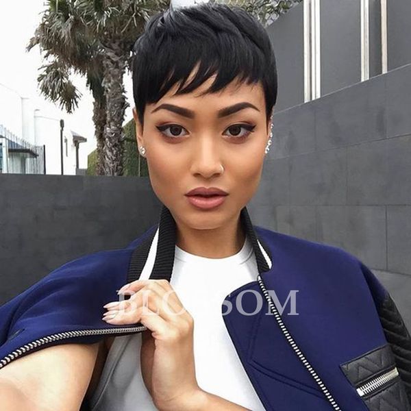 Pixie Cut Short Human Brazilian Hair Wigs Rihanna Short Wigs For