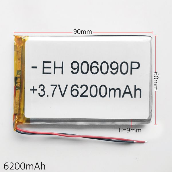 Model 906090 3.7 V 6200 mAh Lityum Polimer Li-Po Şarj Edilebilir Pil Için DVD PAD Cep telefonu GPS Güç bankası Kamera E-kitaplar Recoder TV kutusu