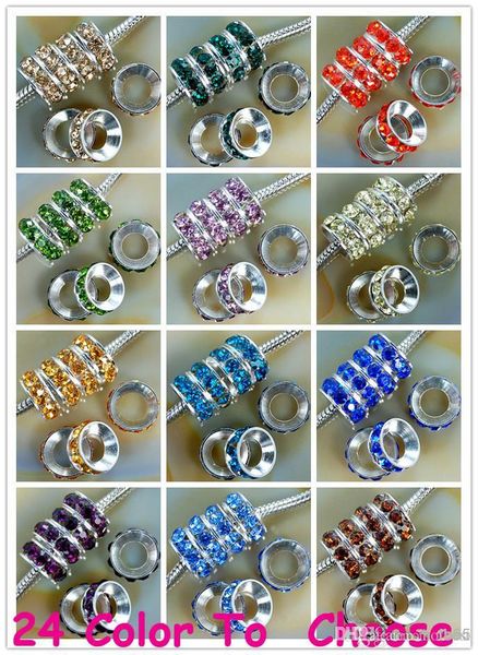 

mixed color rhinestone crystal rondelle spacer beads,rhodium plated big hole european bead for bracelet ale diy findings t3532, Black