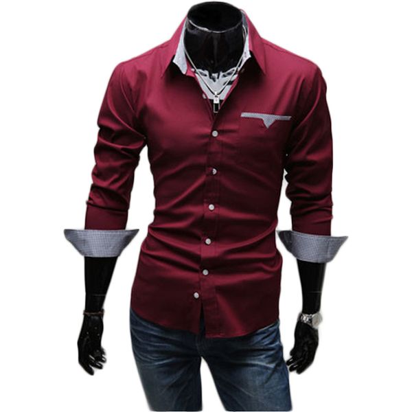 

wholesale- 2016 spring autumn new solid fashion dress men shirt slim fit long sleeve plus size 3xl male social casual shirts camisa 5907, White;black