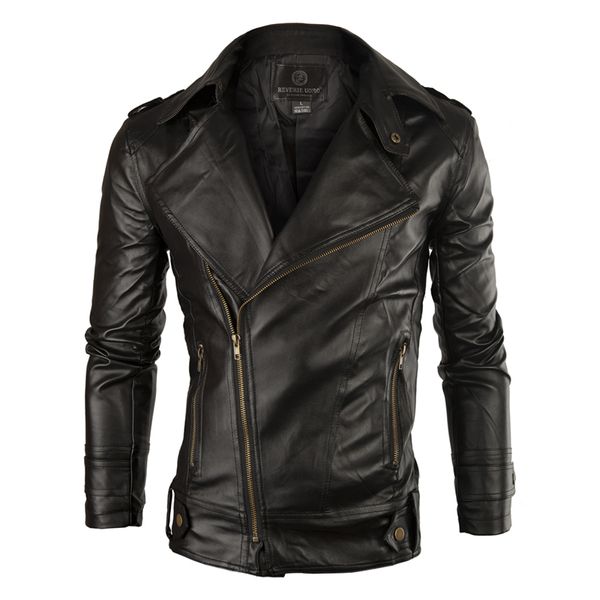 

wholesale- new brand leather jacket men 2017 fashion mens slim fit motorcycle biker jacket casual jaqueta de couro veste cuir homme 140, Black;brown