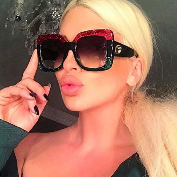 

oversized square sunglasses women fashion gradient lens sun glasses for women brand black green red shades uv400 y210
