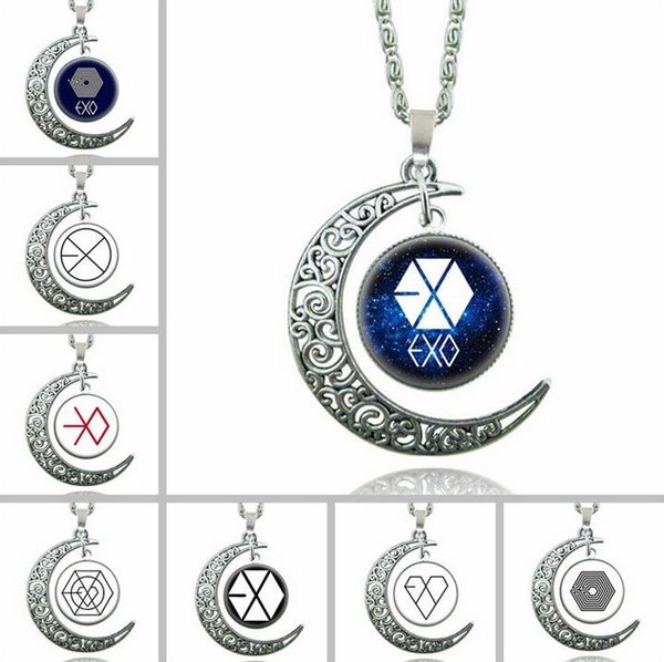 

brand new breaking star sky moon time gem exo necklace wfn174 (with chain) mix order 20 pieces a lot, Silver