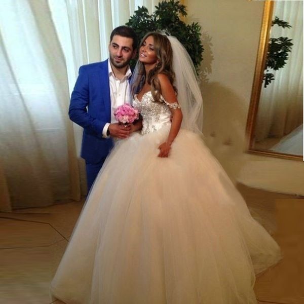 

shevny floor length beading ball gown elegant wedding dress with straps crystal sleeveless tulle bridals dresses, White