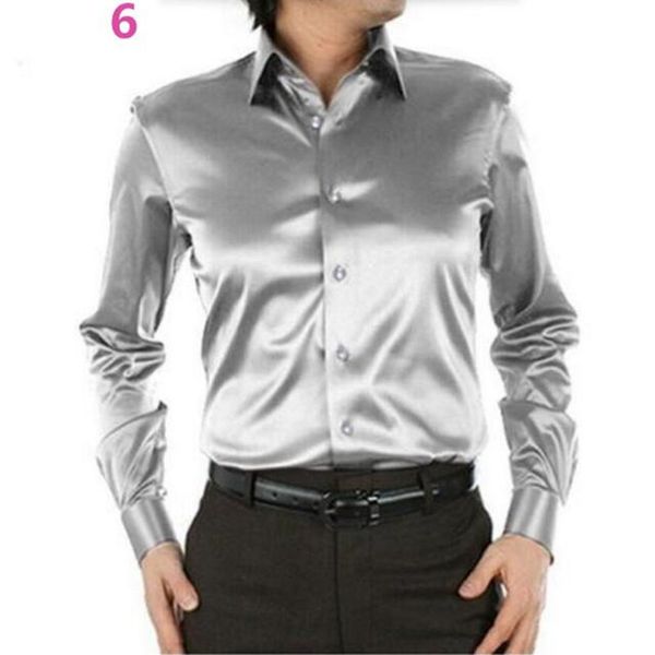 

men dress shirt custom casual suits silk satin long sleeve casual shirts fashion style groom shirts pure color, White;black